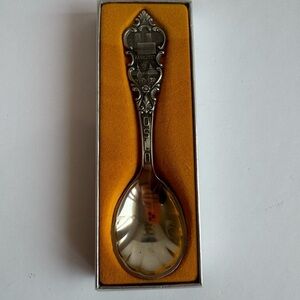 Vintage Oslo Tin Pewter Spoon Collectible 5.6” Radhuset Syltetoyskie Silver Tone